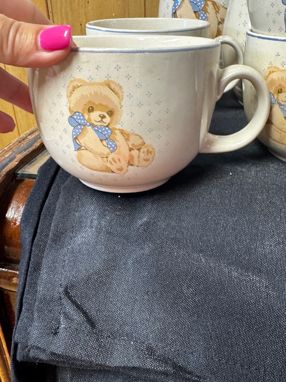 Teddy Bear Ceramic Jars and Mugs Set with Blue Accents - Picture 2 of 12